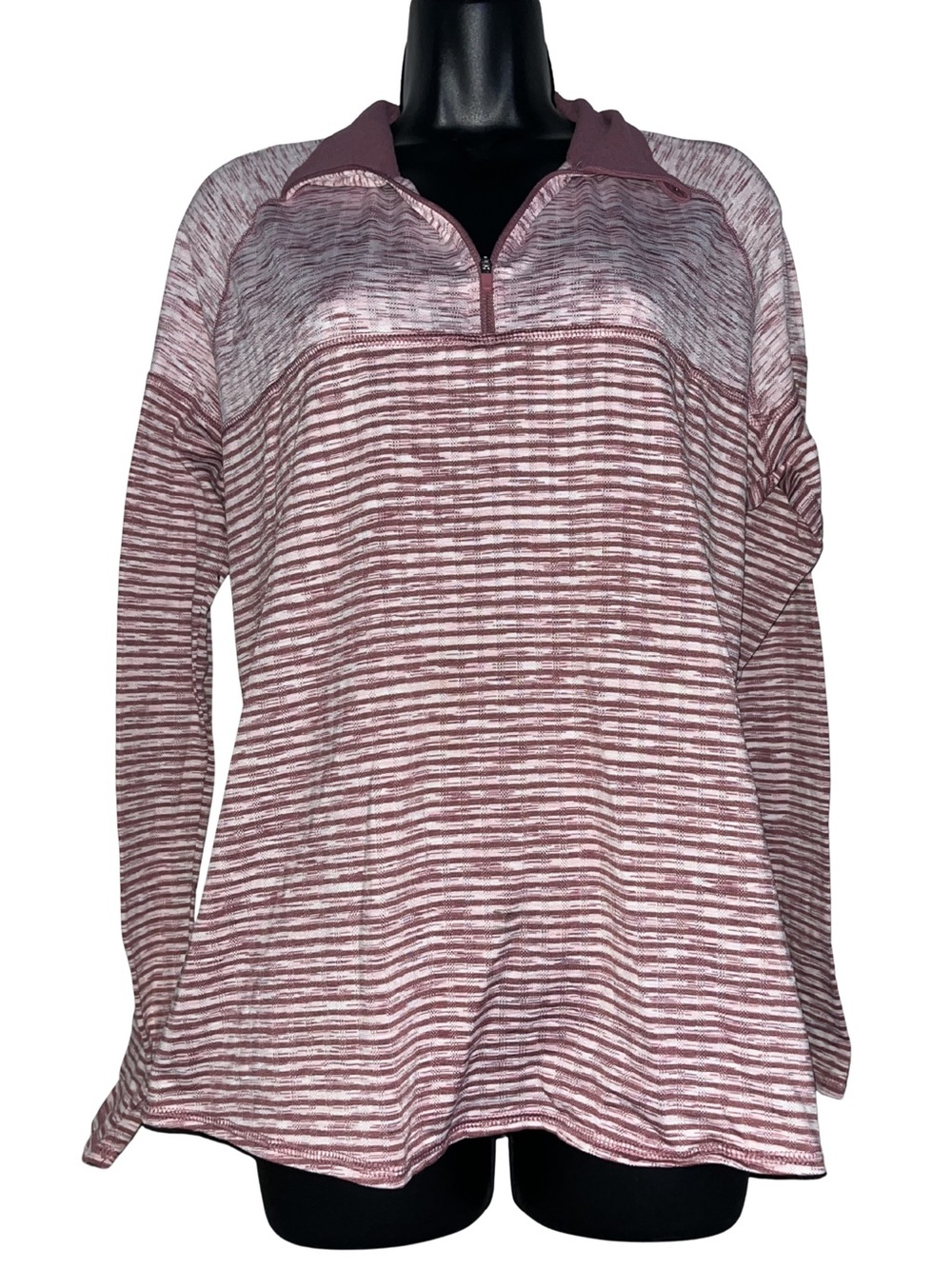 Avia Women's Active Top Quarter Zip in Plum with Stripes